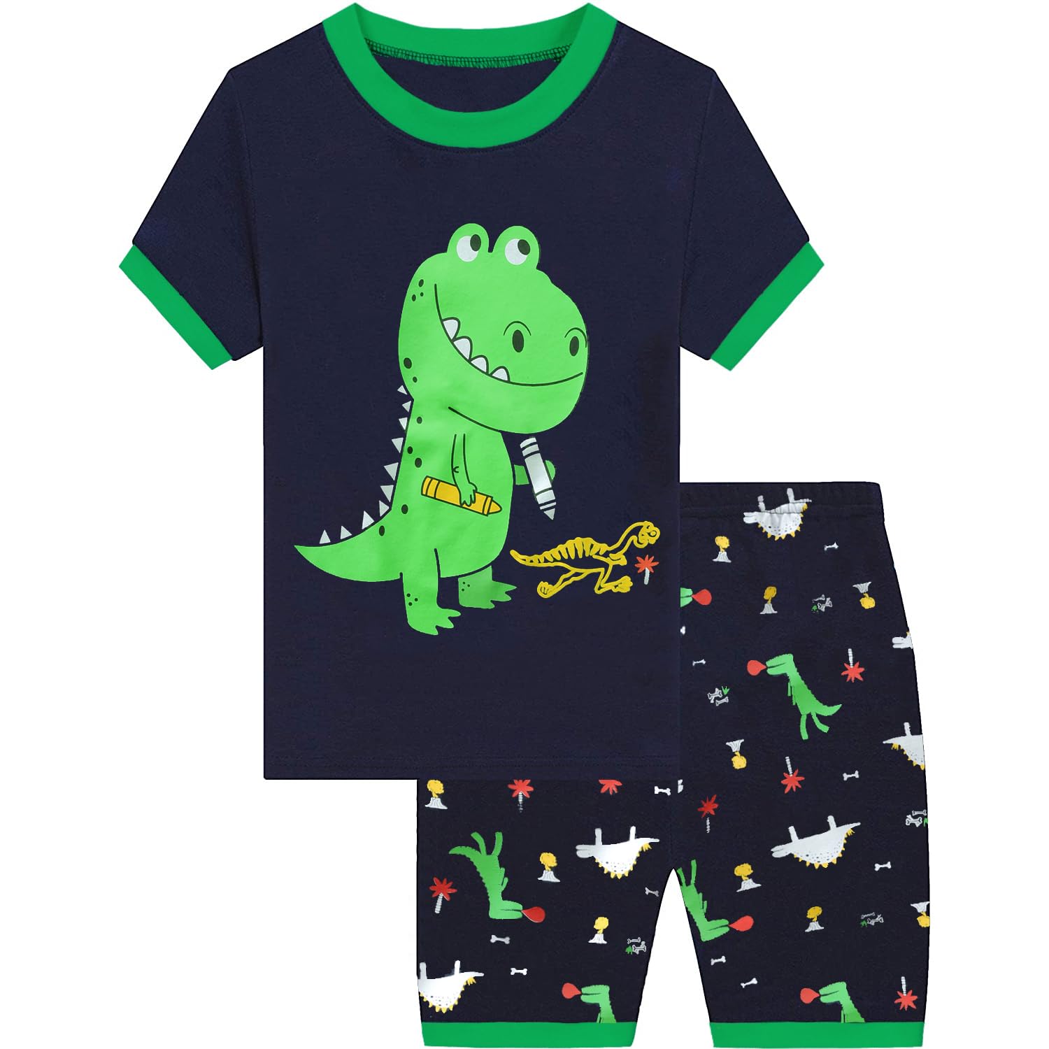 Little Hand Toddler Boys Short Sleeve Pajama Shorts Green Boy Cute Pjs Sets Summer Dinosaur Shirts & Pants 3 4 T