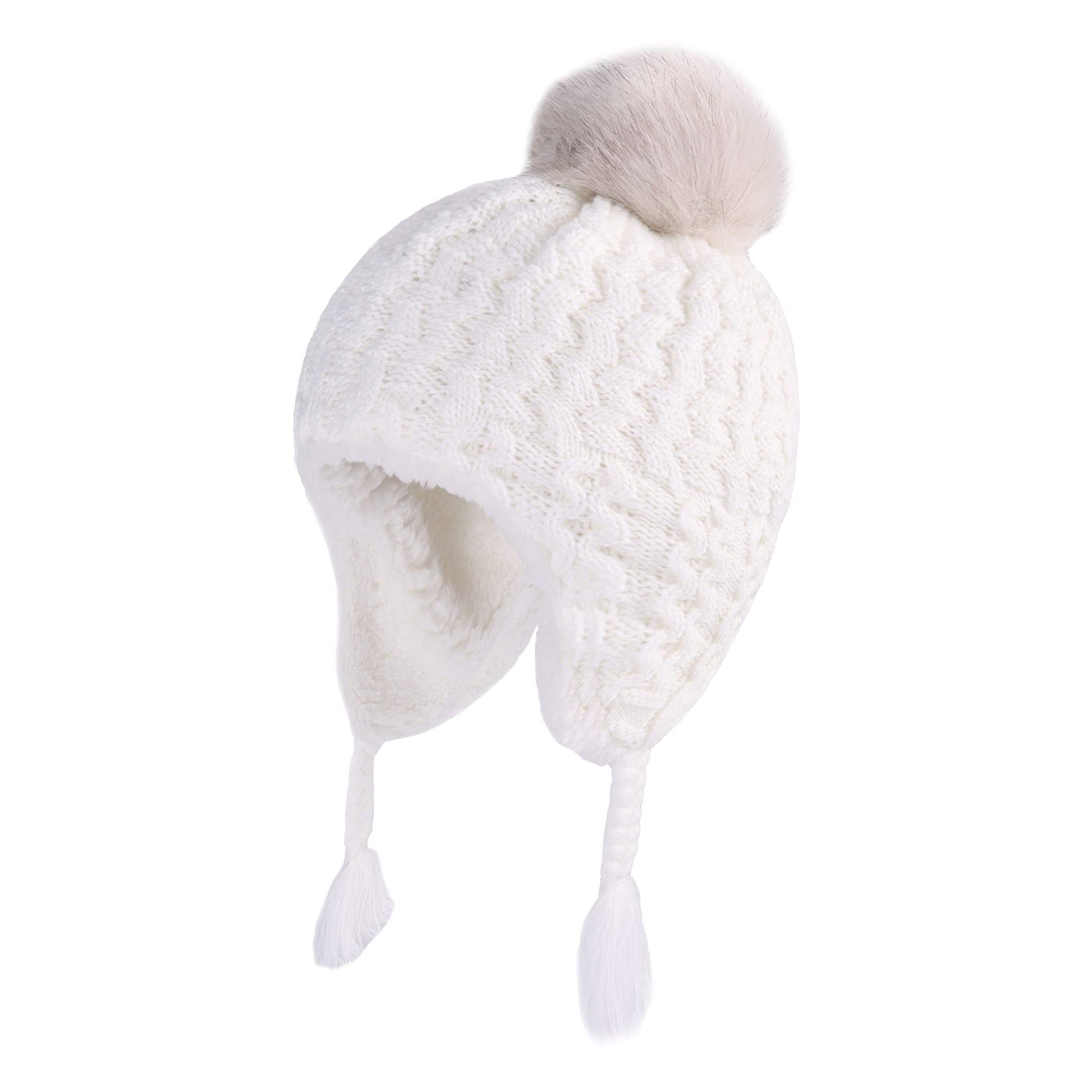 Langzhen Infant Pom Pom Beanie Kid Winter Hats Toddler Cap Knit Warm Beanies Caps For Baby Boys Girls(White,6-12 Months)