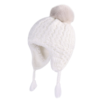 Langzhen Infant Pom Pom Beanie Kid Winter Hats Toddler Cap Knit Warm Beanies Caps For Baby Boys Girls(White,6-12 Months)