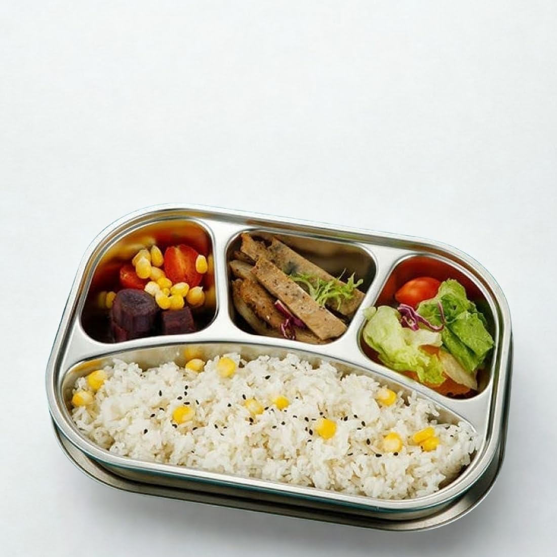 Happy Hues Stainless Steel Divided Meal Plate Tray3 Compartments Dinner Dish For Baby (Meal Plate 4 Com)