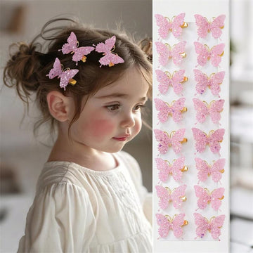 Kenjudess Baby Girl Hair Bow Clips Barrettes 10pcs Y2K Glitter Mini Butterfly Hair Clip Fashion Hair Accessories for Baby Girls 