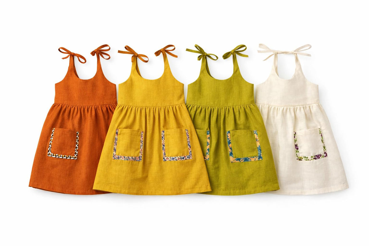 Koshmosh Pack Of 4 Pure Cotton Frock For Baby Girl| Open Starp Dress With Double Pockets | Soft Fabric I Knee Length Casual Dres