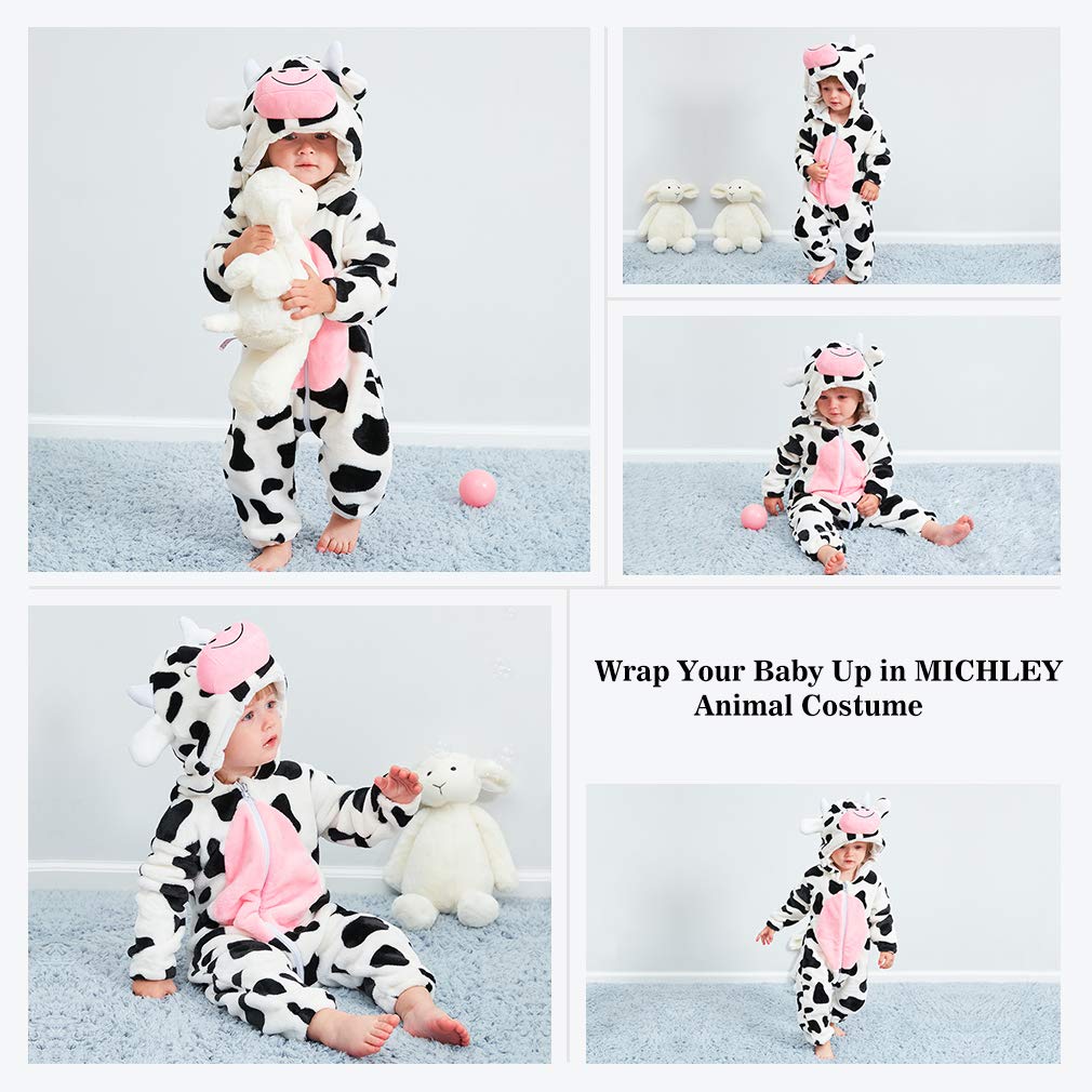 Michley Unisex Baby Boy Girl Hooded Romper Winter Animal Halloween Jumpsuit Outfits, Cow, 3-4.5T, Size 130