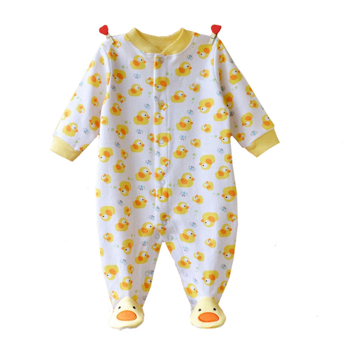 Baby Orangic Cotton Jumpsuit Comfort Christening Clothes Long Sleeve Footed Romper For 0-3 Month Infant Duck