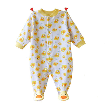 Baby Orangic Cotton Jumpsuit Comfort Christening Clothes Long Sleeve Footed Romper For 0-3 Month Infant Duck