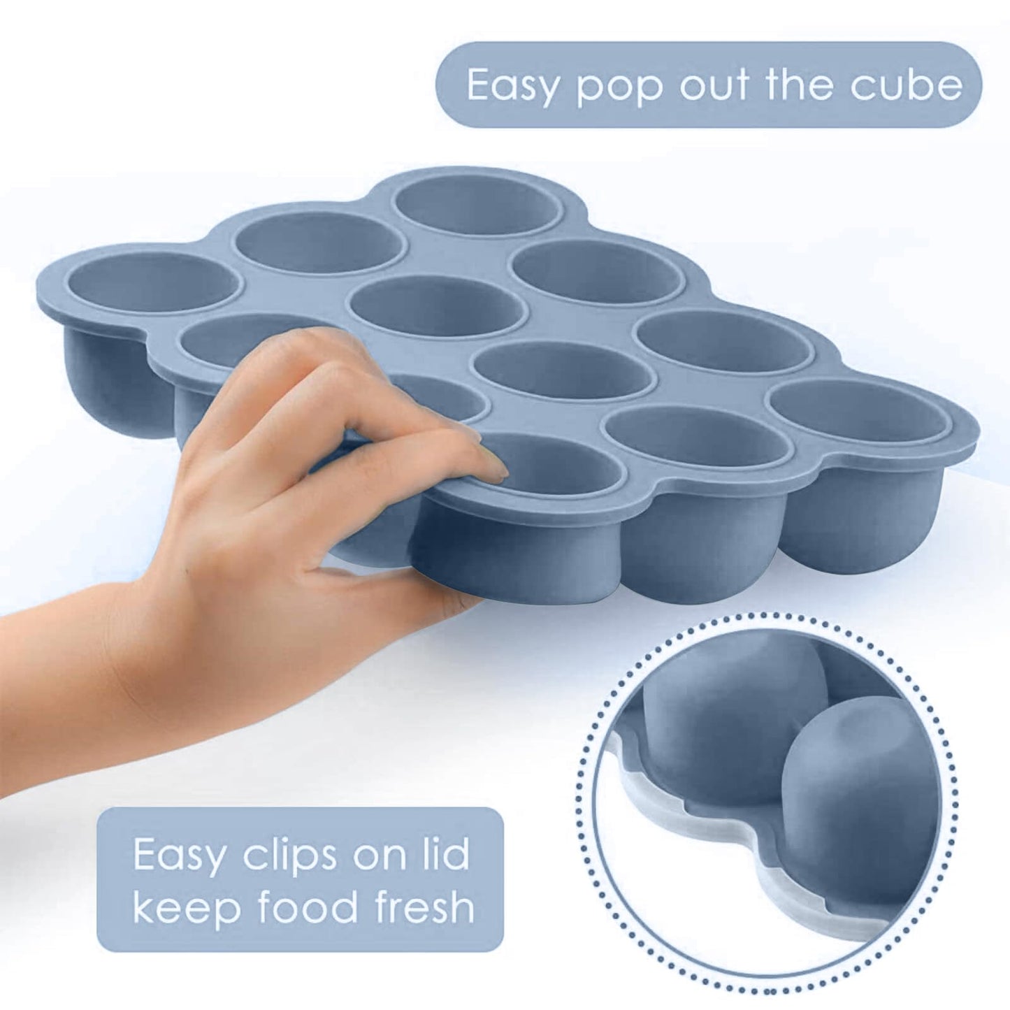 Samuelworld Baby Food Storage Container, 12 Portions X 2.5Oz - Bpa Free Silicone Freezer Tray With Clip-On Lid For Breast Milk S