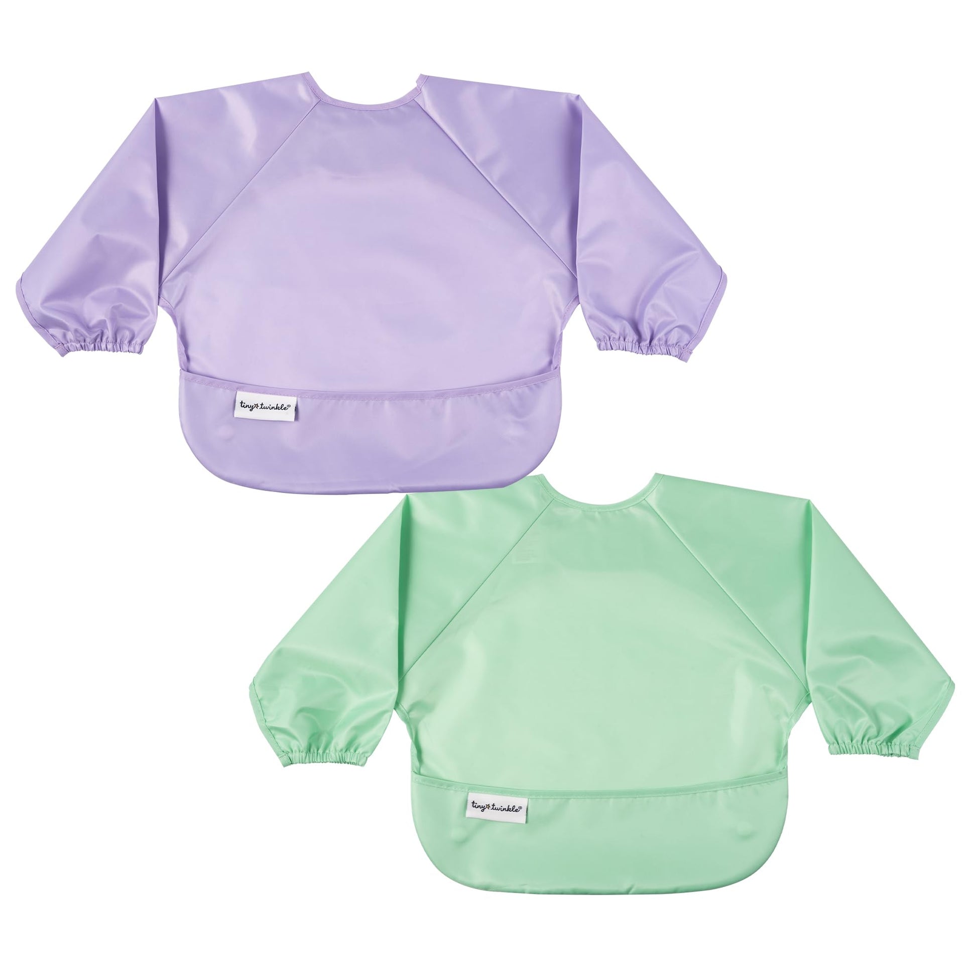 Tiny Twinkle Mess Proof Baby Bib, 2 Pack Long Sleeve Bib Outfit, Waterproof Bibs For Toddlers, Machine Washable, Tug Proof (Merm