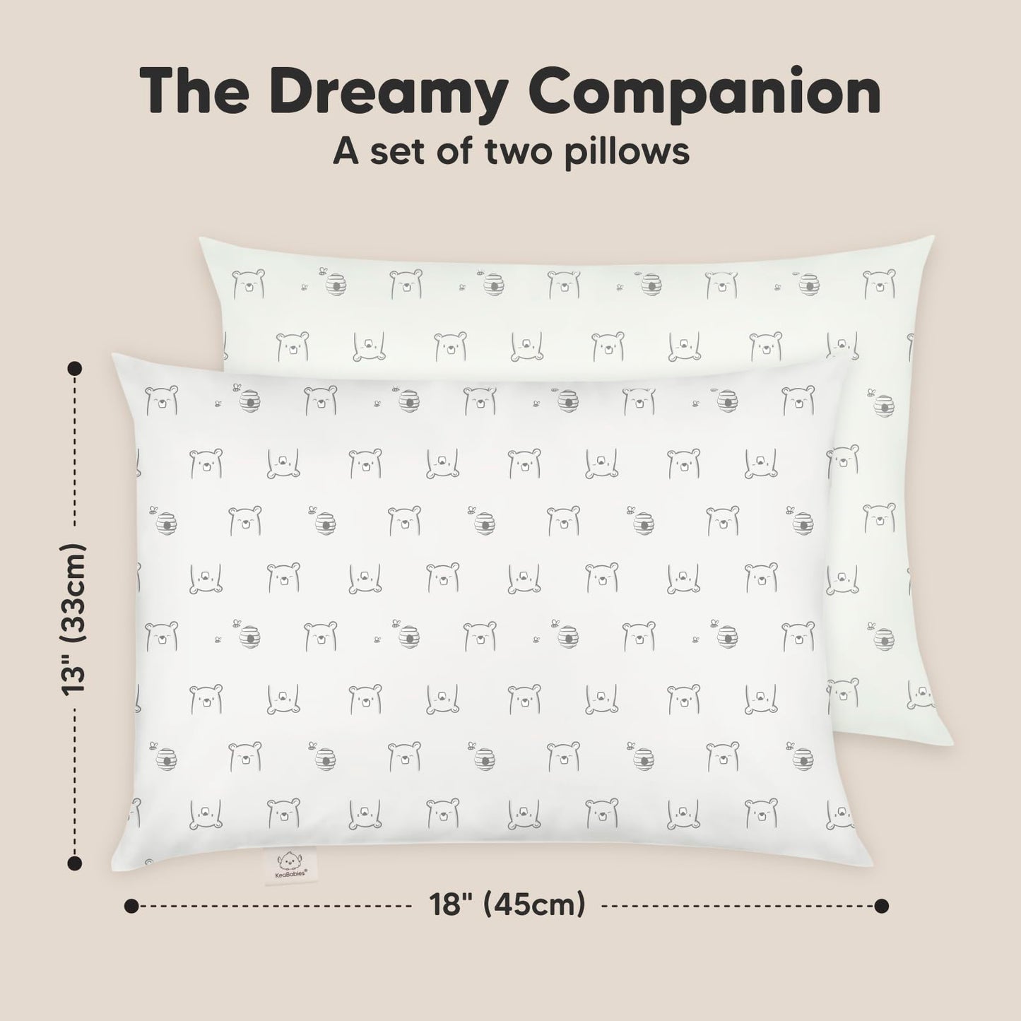 Keababies 2-Pack Toddler Pillow 13X18 - Soft Organic Cotton Kids Travel Bed Pillows For Sleeping, School, Nap, Machine Washable,