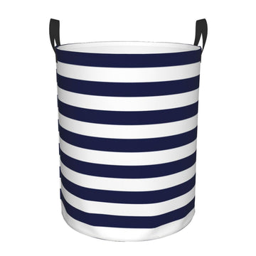 Pevtufa Navy Blue And White Stripes Foldable Laundry Basket Organizer,Fabric Clothes Toy Storage Basket Nursery Hamper Storage B
