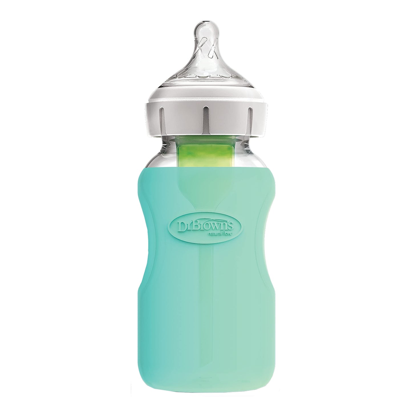 Dr. Brown'S Natural Flow Options+ Glass Baby Bottle Sleeves,100% Silicone,9 Oz,Wide-Neck,Mint