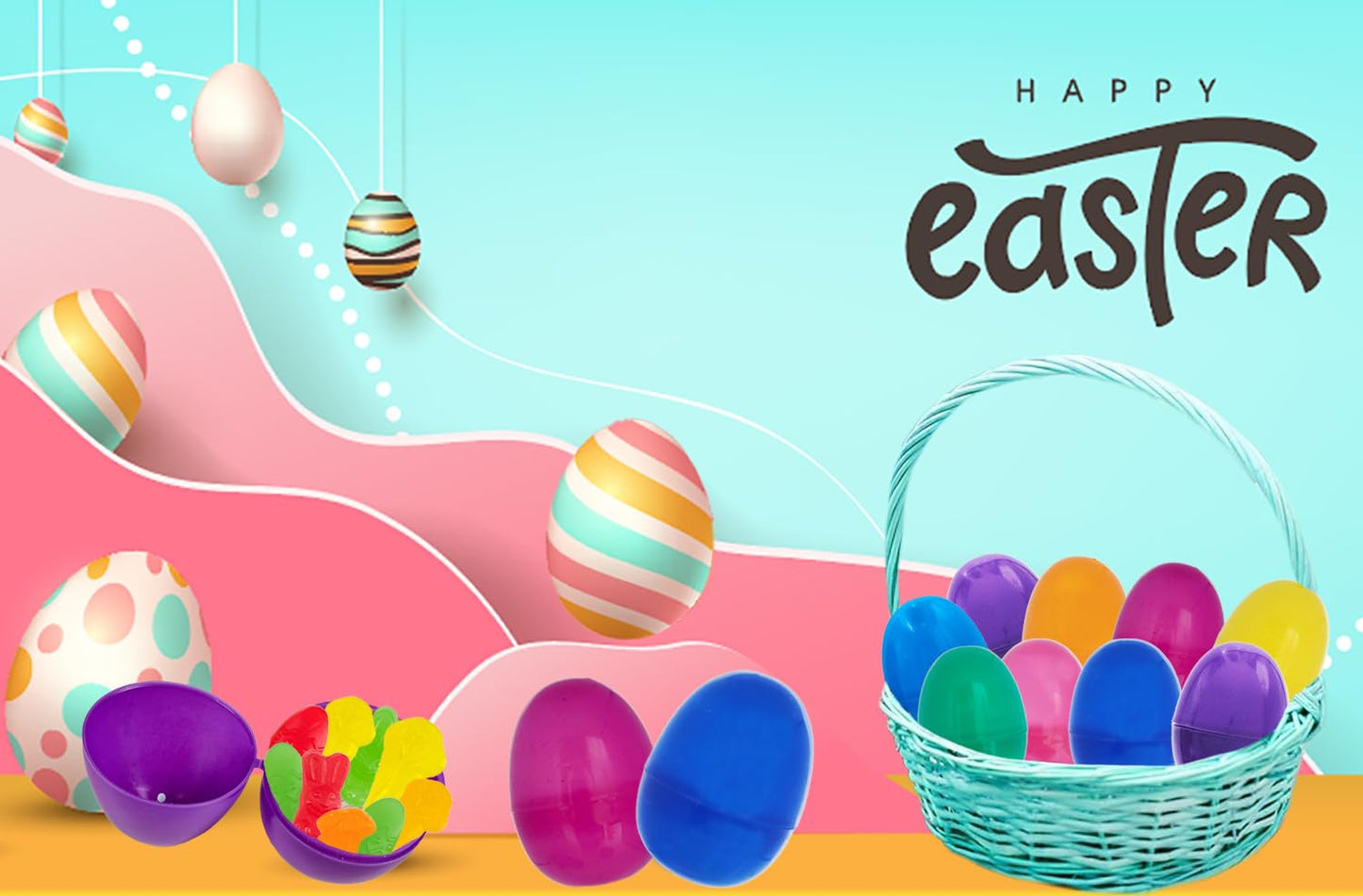 The Dreidel Company Fillable Easter Eggs with Hinge Bulk Colorful Bright Plastic Easter Eggs, Perfect for Easter Egg Hunt, Supri