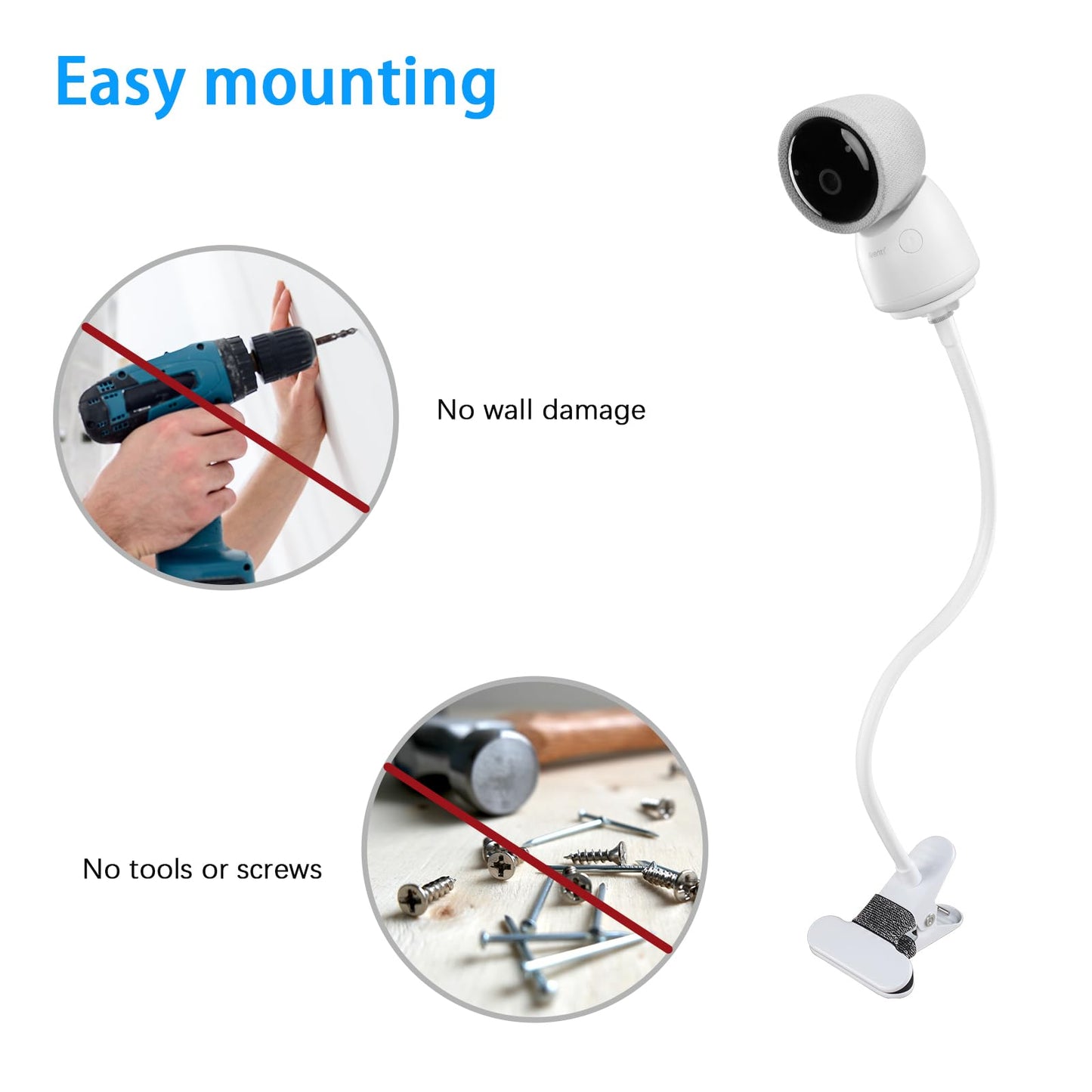 Koroao Clip Mount For Arenti Baby Monitor Without Tools Or Wall Damage (White)