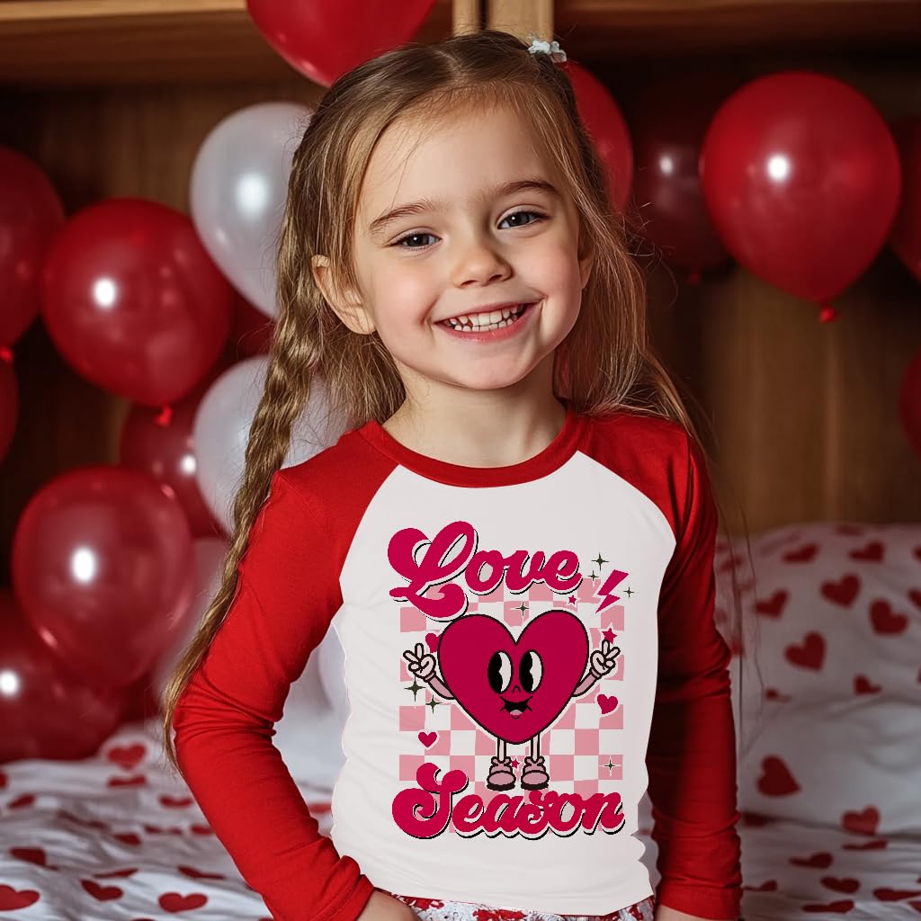 Kids Girl Boys T-Shirt Valentines Heart Shirt Love Season Vday Tops Long Sleeve Raglan Toddler Baby Tees 3T