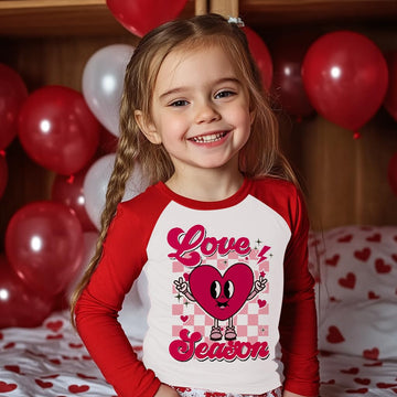 Toddler Boys Girls T-Shirt Valentine'S Day Shirt Love Season Heart Tops Kids Long Sleeve Raglan Baby Tees 2T