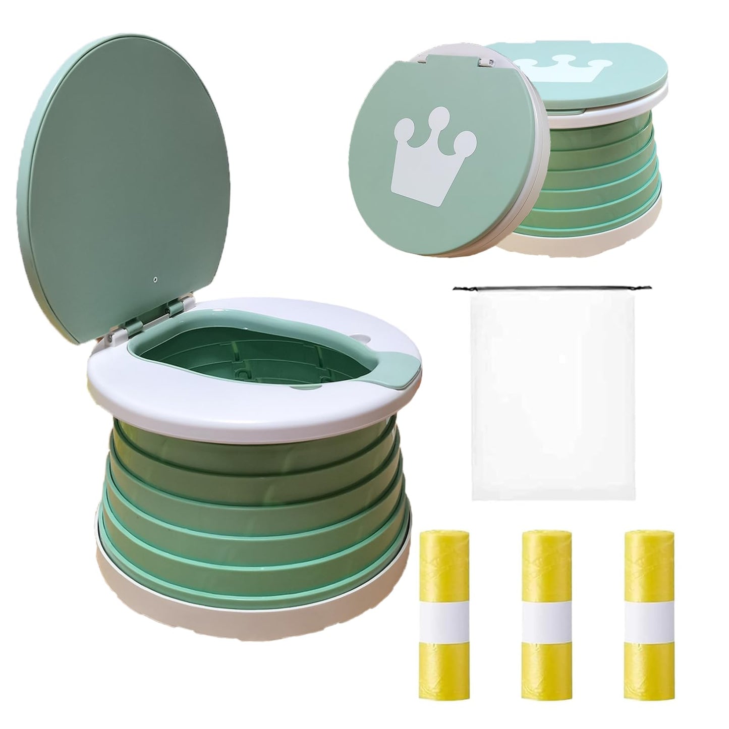 Travel Potty for Toddler, Portable and Foldable Toilet, Apply to Seat Emergency Toilet for Car, Camping, Outdoor, Indoor (green,
