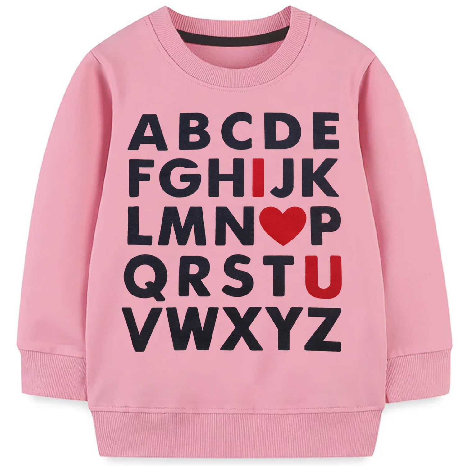 Mujoqe Abc I Love U Baby Girls Sweatshirt Toddler Valentines Day Outfit Kids Heart Print Long Sleeve Shirts Tops 7T