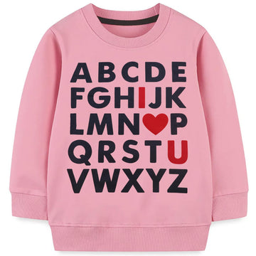 Mujoqe Abc I Love U Baby Girls Sweatshirt Toddler Valentines Day Outfit Kids Heart Print Long Sleeve Shirts Tops 3T