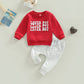 Lesimsam Toddler Baby Boy Valentines Day Outfit Letter Print Crewneck Long Sleeve Sweatshirt And Jogger Pants Set (Lover Boy-Red
