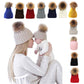 Baby Girl Winter Cap, Solid Color Knitted Beanie Hat With Pom Pom Hat Winter Warm Skull Cap Red 46-51Cm