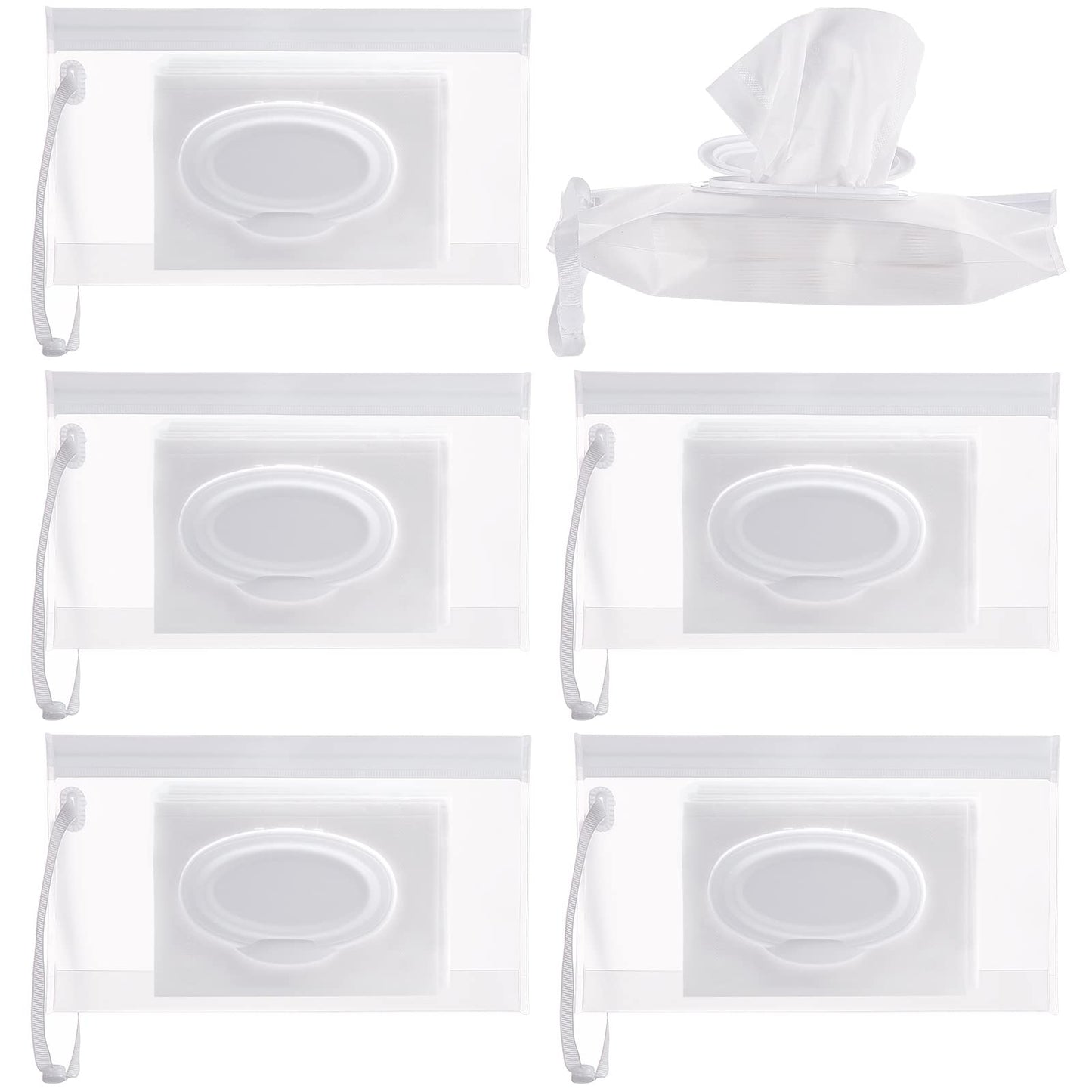 Susimond 6Pcs Portable Wet Wipe Pouch Dispenser, Refillable Reusable Wipe Holder, Eco Friendly Baby Wipes Dispenser Container, T