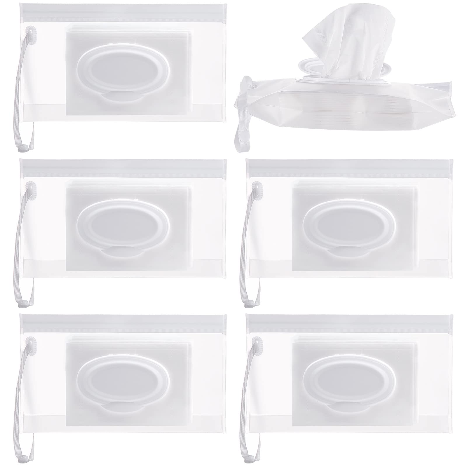 Susimond 6Pcs Portable Wet Wipe Pouch Dispenser, Refillable Reusable Wipe Holder, Eco Friendly Baby Wipes Dispenser Container, T