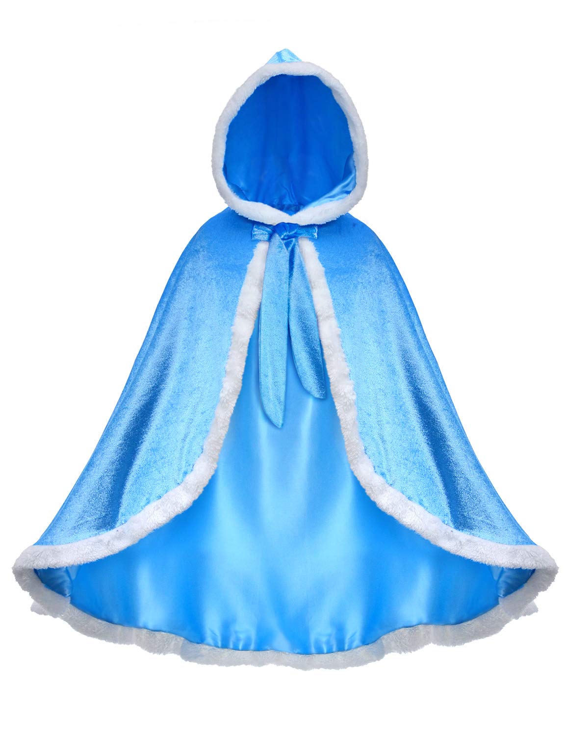 Party Chili Fur Princess Hooded Cape Cloaks Costume For Girls Dress Up Blue 10-12 Years(150Cm)