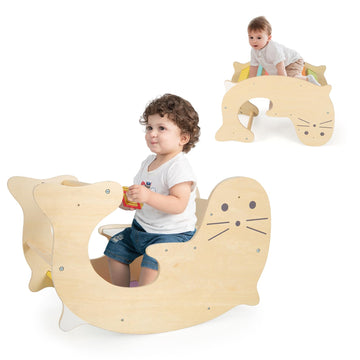 Olakids Climbing Arch for Toddlers, 3 in 1 Kids Wooden Rocking Horse Toy Climber Rocker Play Table, Baby Pikler Montessori Indoo