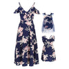 PopReal Mommy and Me Dresses Floral Print Cold Shoulder Ruffle Backless Strap Beach Midi Dress Summer