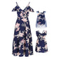 Popreal Mommy And Me Dresses Floral Print Cold Shoulder Ruffle Backless Strap Beach Midi Dress Summer