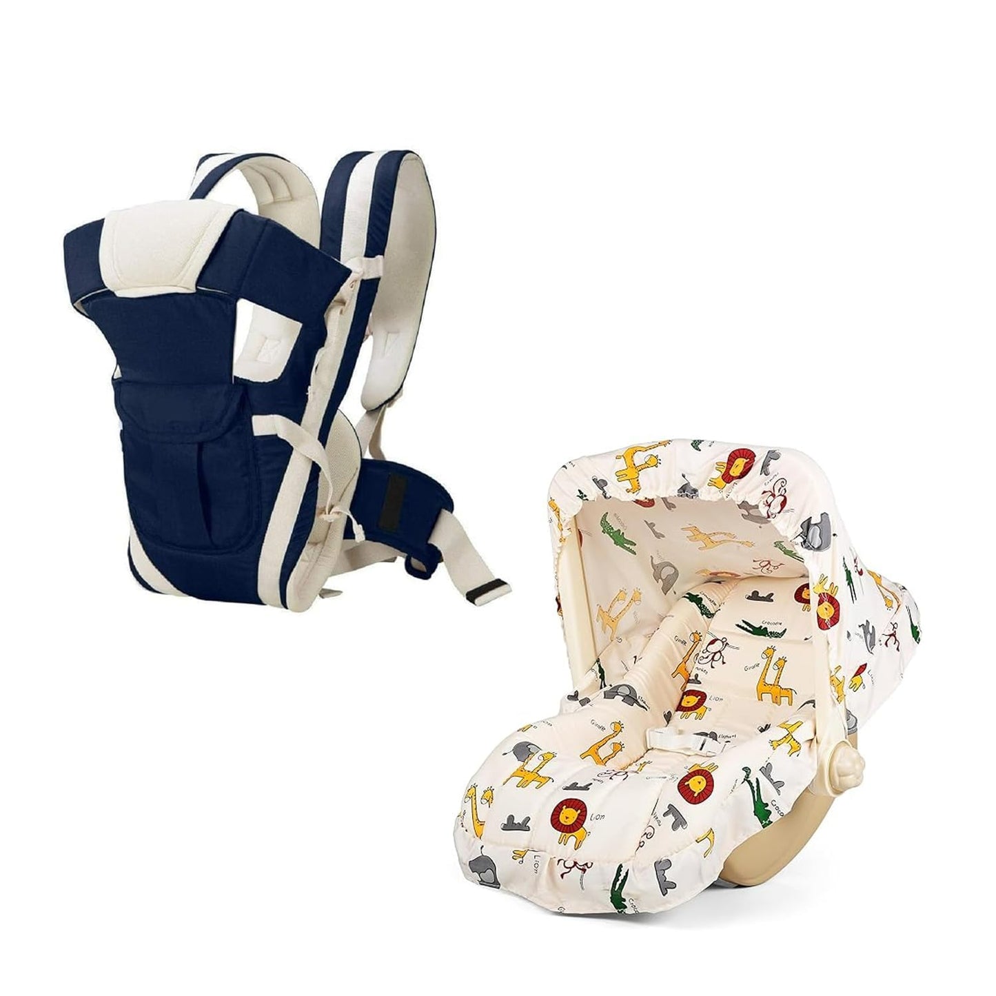 Babygo Baby Combo - 5-In-1 Carry Cot & Rocking Chair With Adjustable Handle + Adjustable Kangaroo Baby Carrier Bag | Safe, Comfo