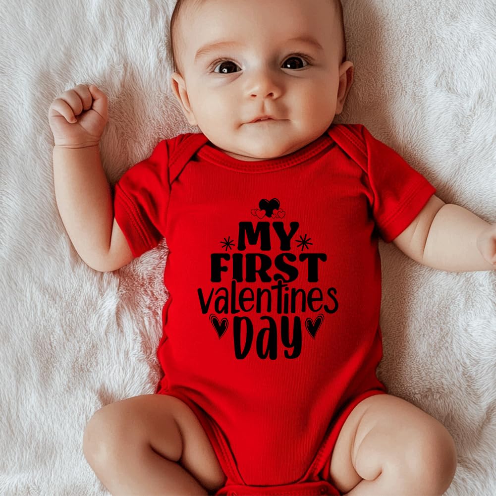 Hrcfbk Infant Newborn Baby Boys Girls My First Valentine'S Day Bodysuit Short Sleeve Romper Layette Set(Red 1,0-3Months)