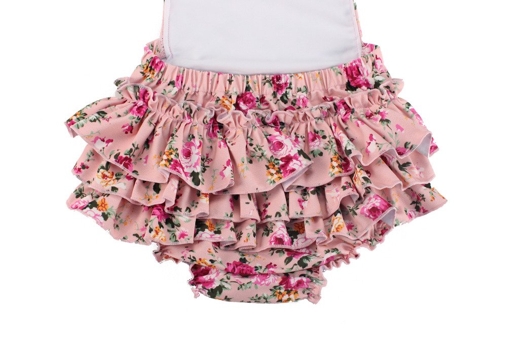 China Rose 50'S Floral Ruffles Rompers Backless Dress Bathing Suit Swimwear (0-12 Months,Pink)