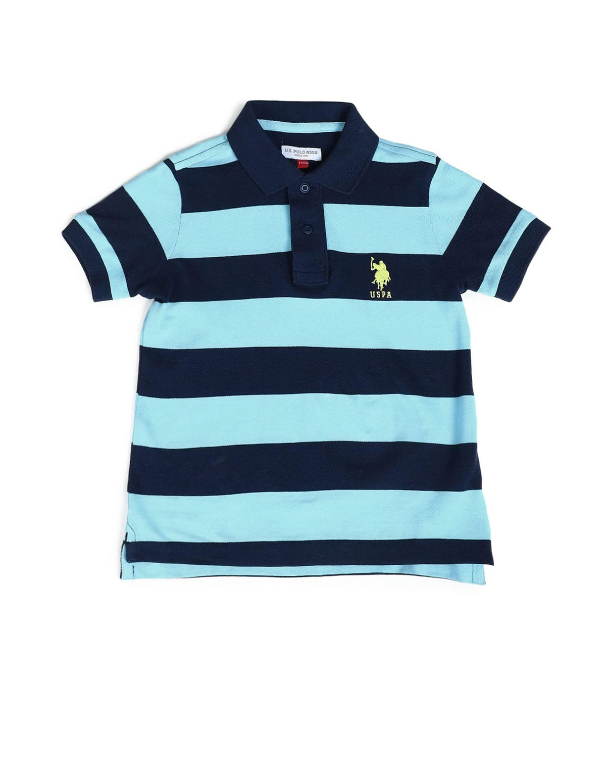 U.S. Polo Assn. Kids Kids Regular Fit Boys Cotton Striped Short Sleeves Polo TShirts (Uktshon0315_Blue_12M)