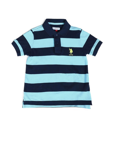 U.S. Polo Assn. Kids Kids Regular Fit Boys Cotton Striped Short Sleeves Polo TShirts (Uktshon0315_Blue_12M)