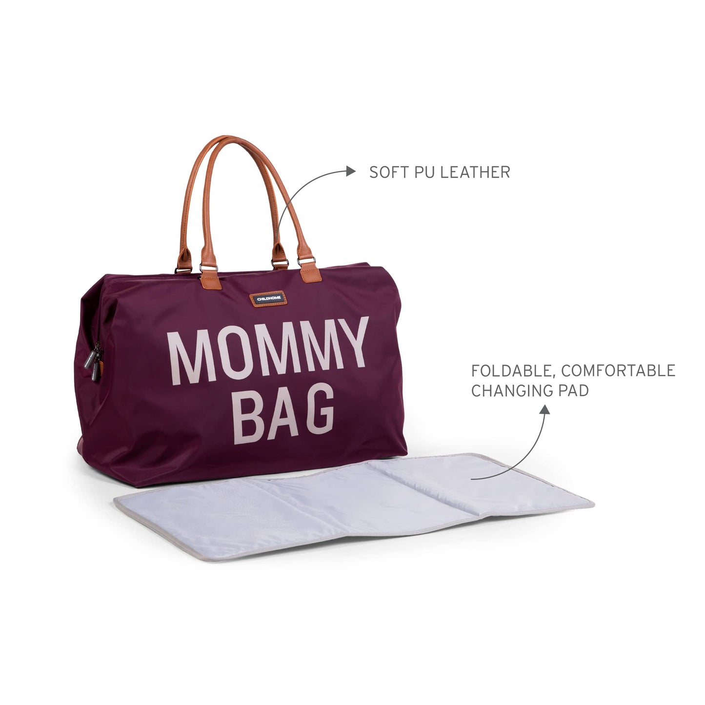 Childhome Original Mommy Diaper Bag - Large Tote for Travel and Hospital - Pregnancy Must Haves (Aubergine)