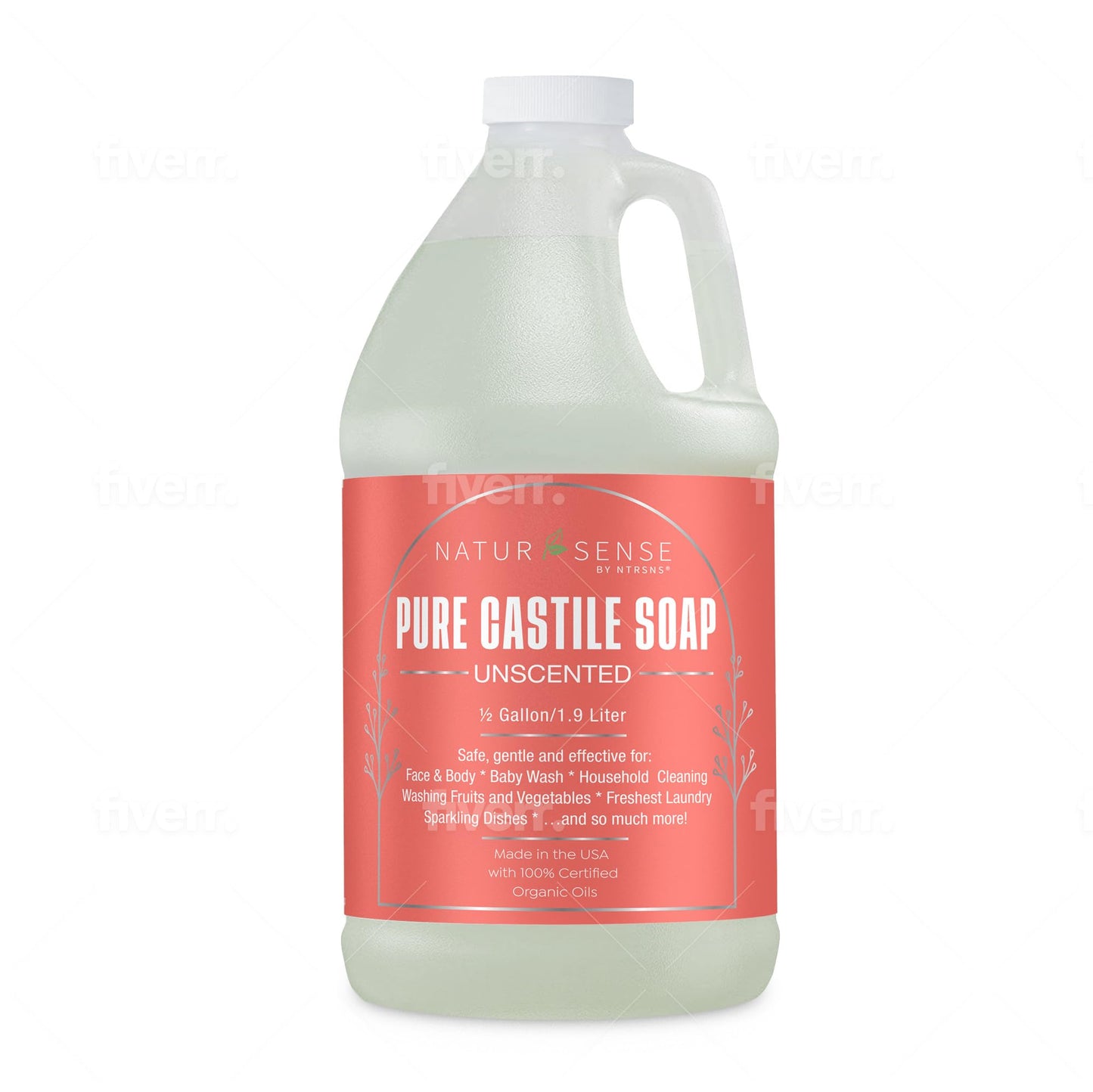 NTRSNS NaturSense Pure Castile Soap. Unscented, made with 100% Certified Organic Oils, Gentle Personal & Baby Wash, Safe & Effec