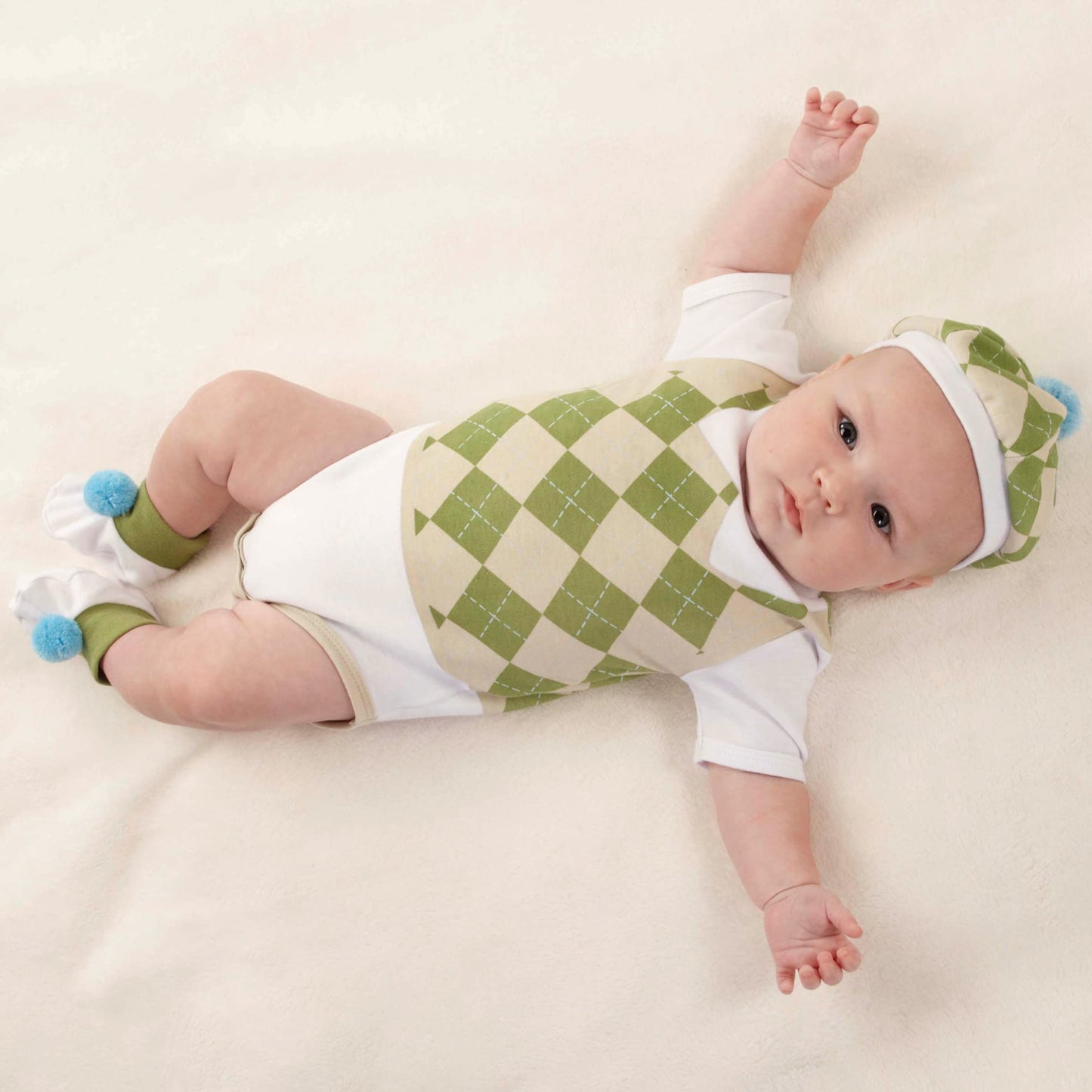 Baby Aspen Three Piece Layette Set In Golf Cart Package, Green/White, 0-6 Mos.