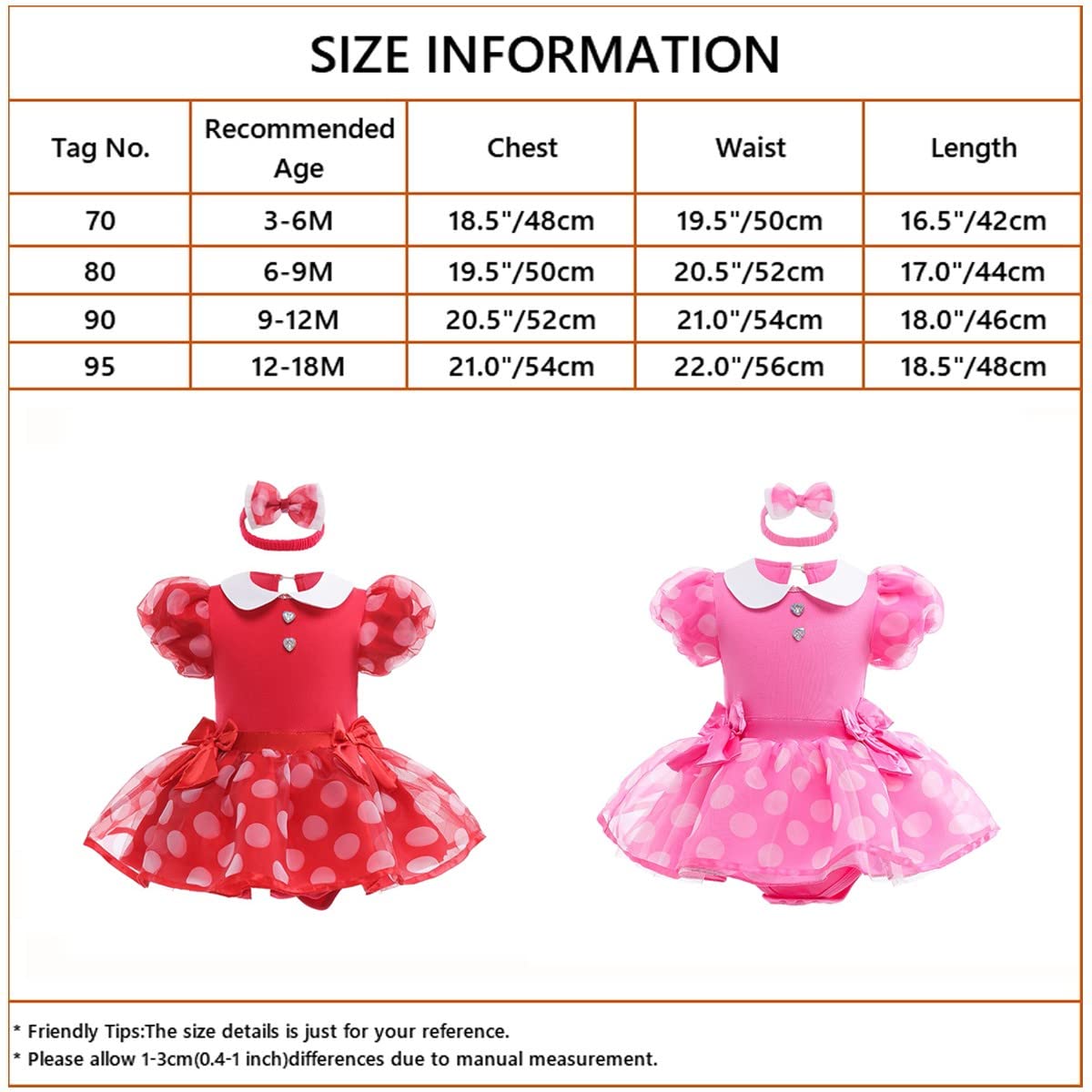 Fmyfwy Baby Girls Minnie Princess Costume Halloween Christmas Birthday Party Romper Tutu Dress W/Headband Hot Pink 70