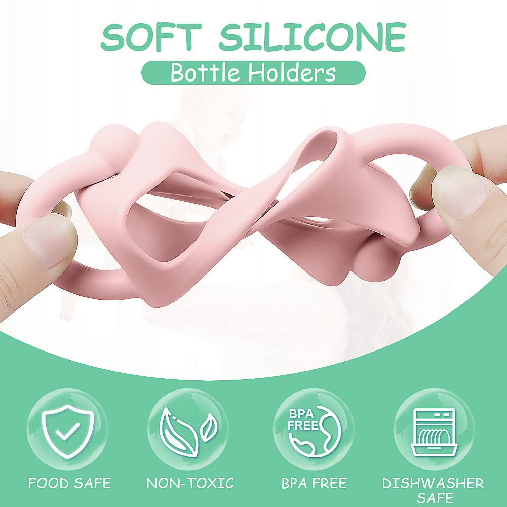 Dr Brown'S Silicone Bottle Handles - 2Pcs Easy Grip Handles For Narrow Bottles, Lightweight & Easy To Carry (Pink/Orange)