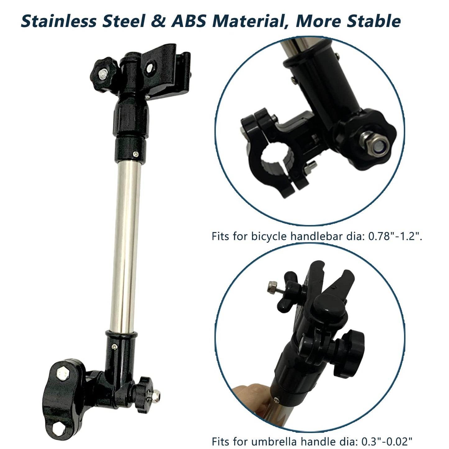 Choytong Umbrella Holder For Stroller, Adjustable, Suitable For 0.78'-1.2' Bicycle Handlebar, Black