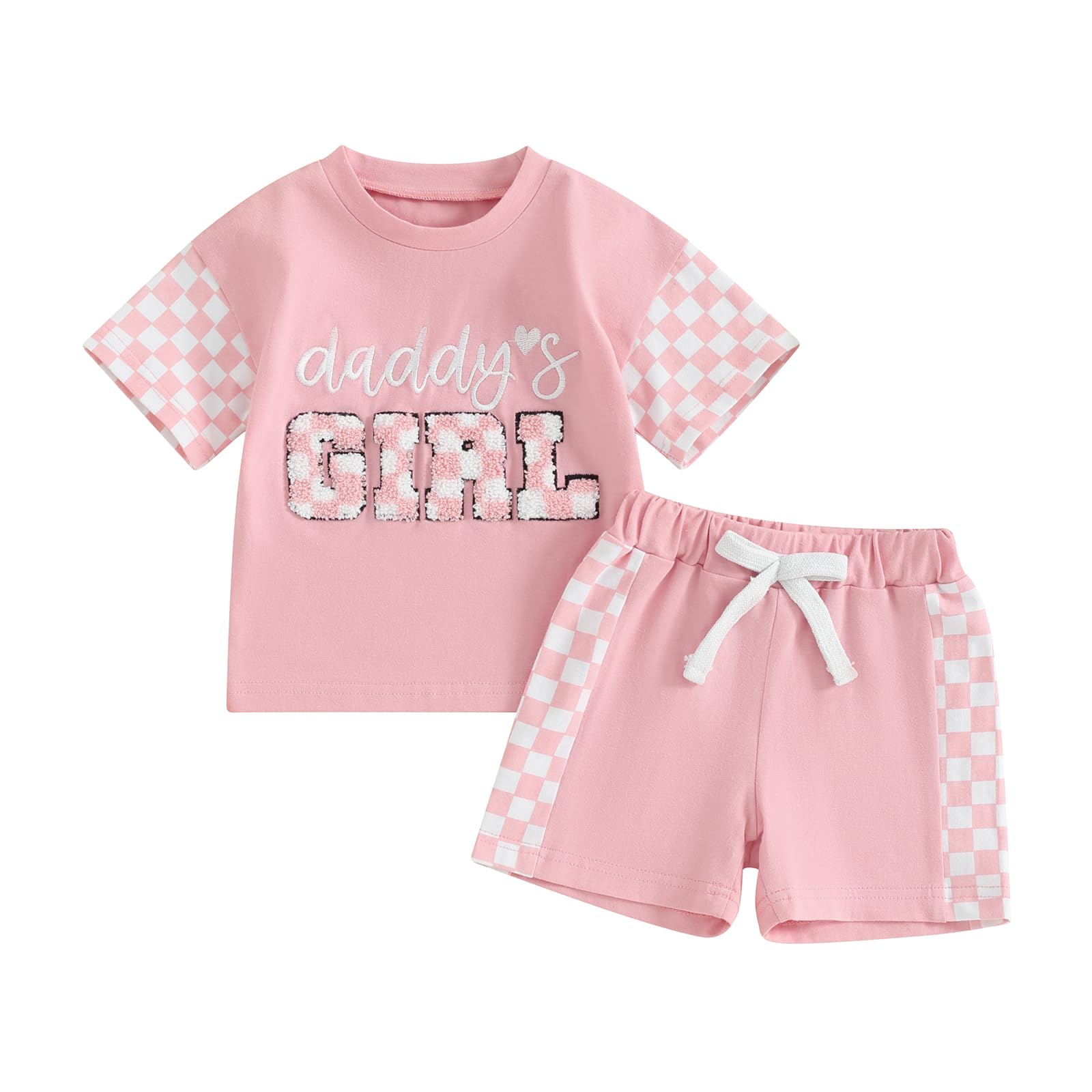 Baby Girl Clothes Summer Outfit Daddy'S Girl Embroidered Shirt Checker – Cutebab WBBAPB0CXDTPHSB