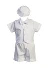 Swea Pea & Lilli Poly Cotton Christening Short Set With Basket Weave Veast And Hat - White Size M (6-12 Months) / 13-17 Pounds