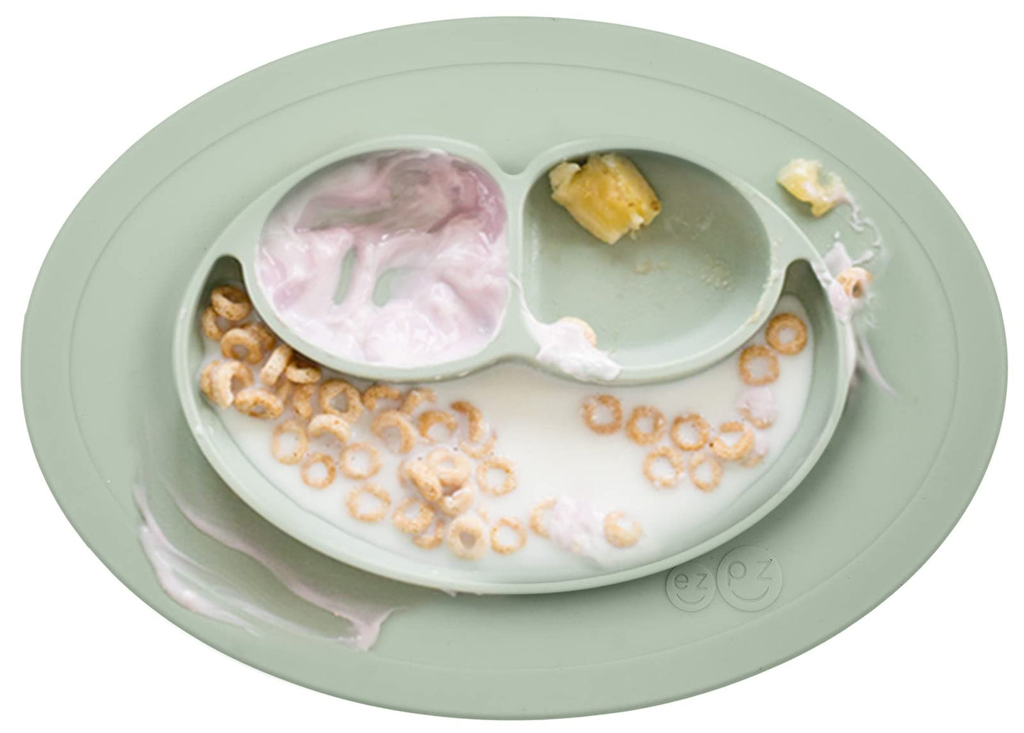 ezpz Mini Mat for 12 Months+ (Sage) - 100% Silicone Placemat + Plate with Suction for Infants + Toddlers - Supports Baby-Led Wea