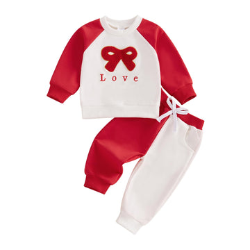 Ayalinggo Toddler Baby Girl Valentines Outfit Love Heart Shirt Long Sleeve Sweatshirt Casual Pants Valentines Day Clothes (Red b