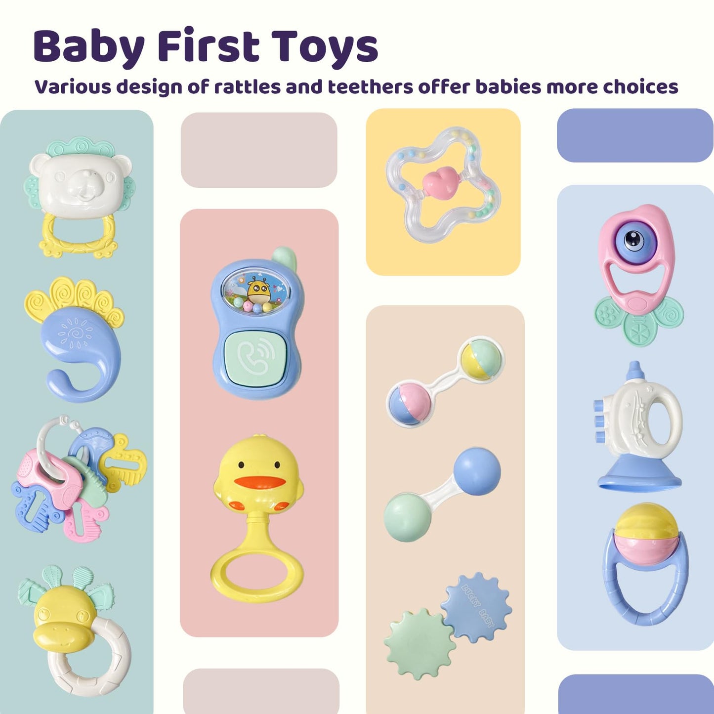Cuterabit 13PCS Baby Rattles 0-6 Months, Baby Teething Toys with Storage Case, Infant Toys 0-3-6-12 Months, Baby Girl Toys, Best