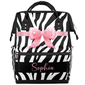 Zebra Print Diaper Backpack Diaper Bags for Baby Girls Boys Nappy Bag with Name Stroller Backpack for Travel with Baby