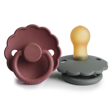 Frigg Daisy Natural Rubber Baby Pacifier | Made In Denmark | Bpa-Free (Woodchuck/French Gray, 0-6 Months) 2-Pack