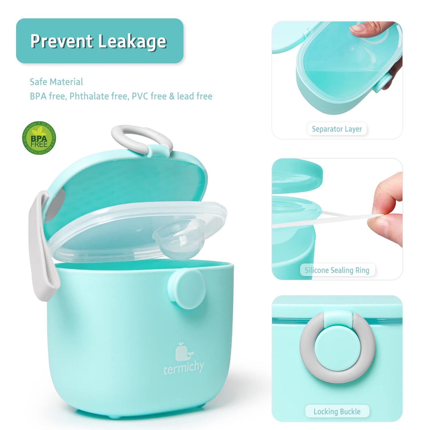Termichy Baby Formula Dispenser, Portable Milk Powder Dispenser Container With Carry Handle And Scoop For Travel Outdoor Activit