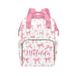 Workvalor Custom Pink Bow Baby Diaper Baby Bag with Name - Personalized Nursing Travel Tote Backpack for Mom or Dad, Custom Name