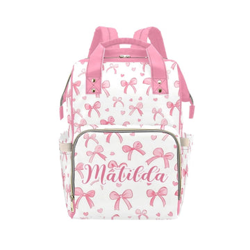 Workvalor Custom Pink Bow Baby Diaper Baby Bag with Name - Personalized Nursing Travel Tote Backpack for Mom or Dad, Custom Name